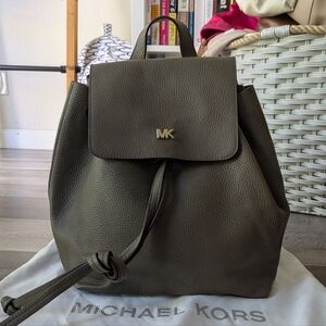Michael Kors Junie Olive Green Pebbled Leather Backpack